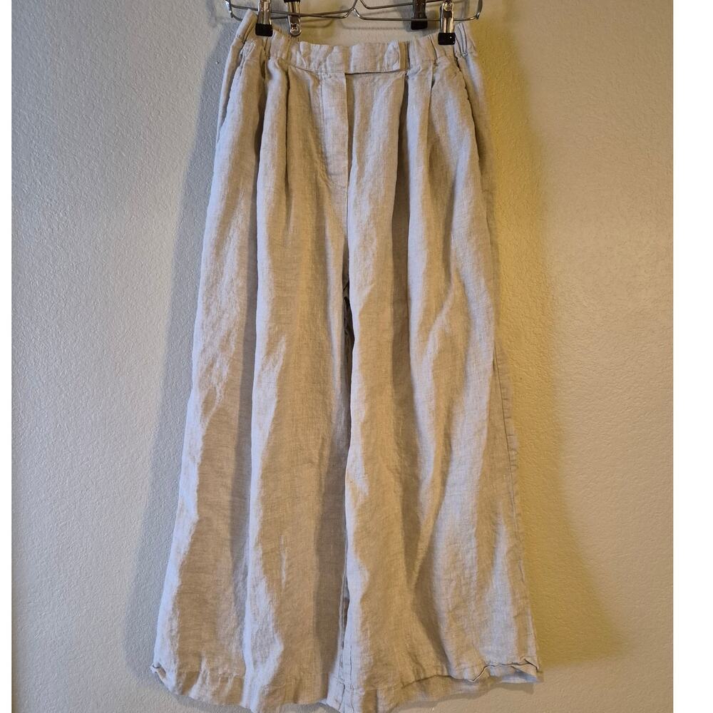 Oysho 100% Linen Wide-Leg Trousers in Sand Beige